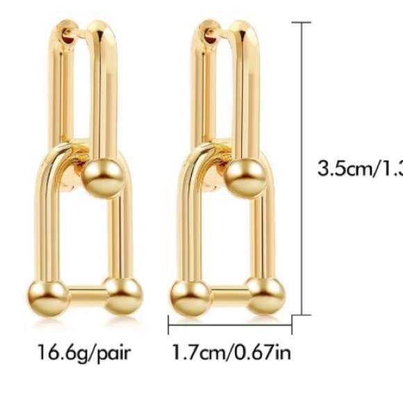 NWT 18k Gold plated modern link lock earrings - Picture 4 of 5